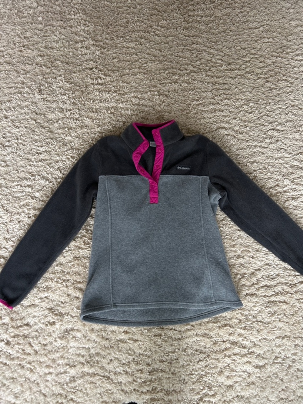 Columbia Gray and Black Fleece Pullover with Pink Trim